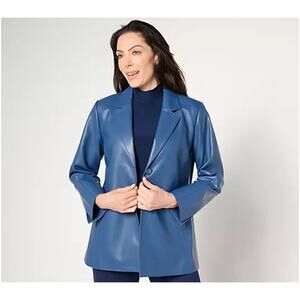Dennis Basso Regular Luxe Faux Leather Jacket Blue Bliss Medium A659814